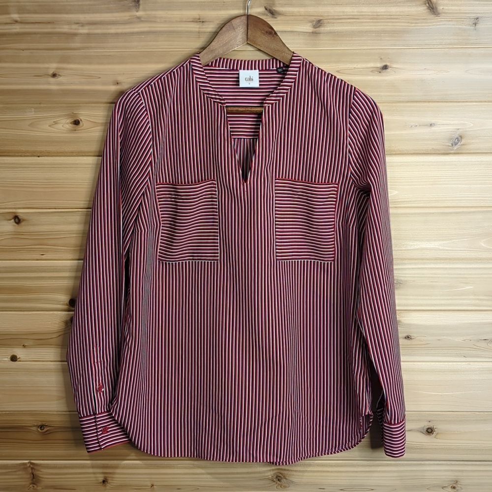 CAbi Womens Top Small Multicolor #5335 Franklin Red Striped Popover Blouse